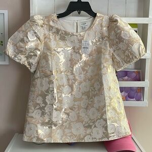 NWT J. CREW Factory Rose Gold Brocade Puff Sleeve Blouse Top S